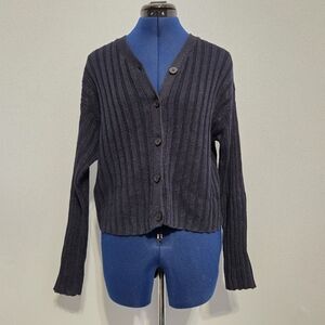Vintage Navy Blue Linen Knitted Cardigan Size M